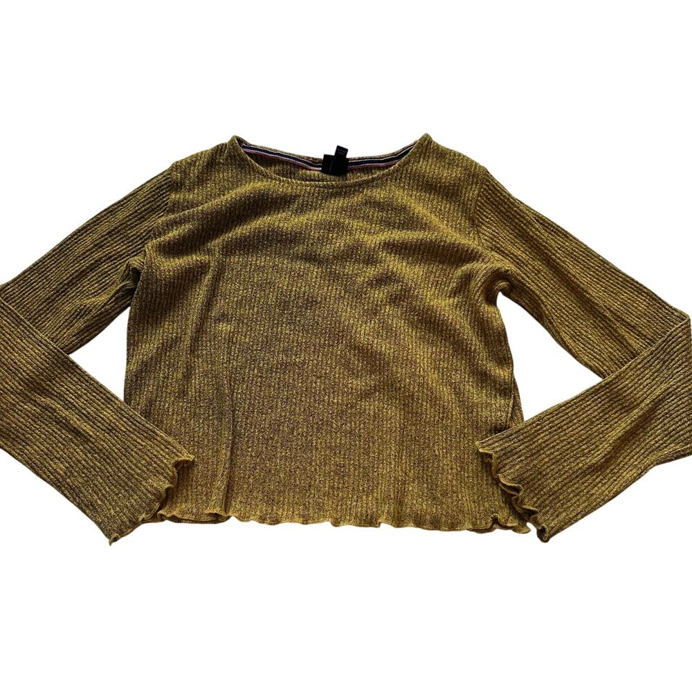 Art Class Mustard Yellow Ribbed Lettuce Hem Sweater - L